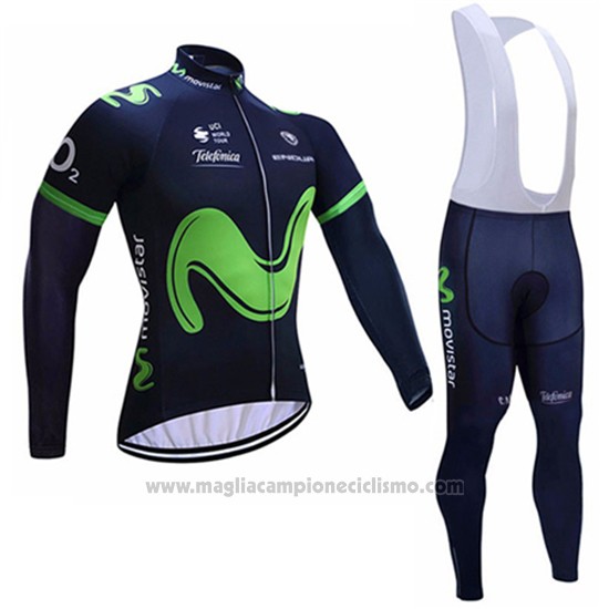 2017 Abbigliamento Ciclismo Movistar Nero Manica Lunga e Salopette